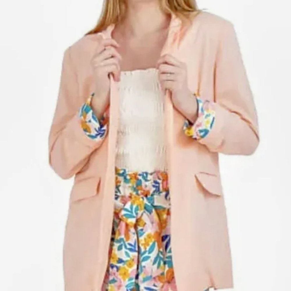NWT bcbgeneration linen blend peach blazer floral trim